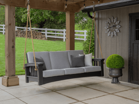 Mission Style Deep Seating Poly Porch Swing with Cushions